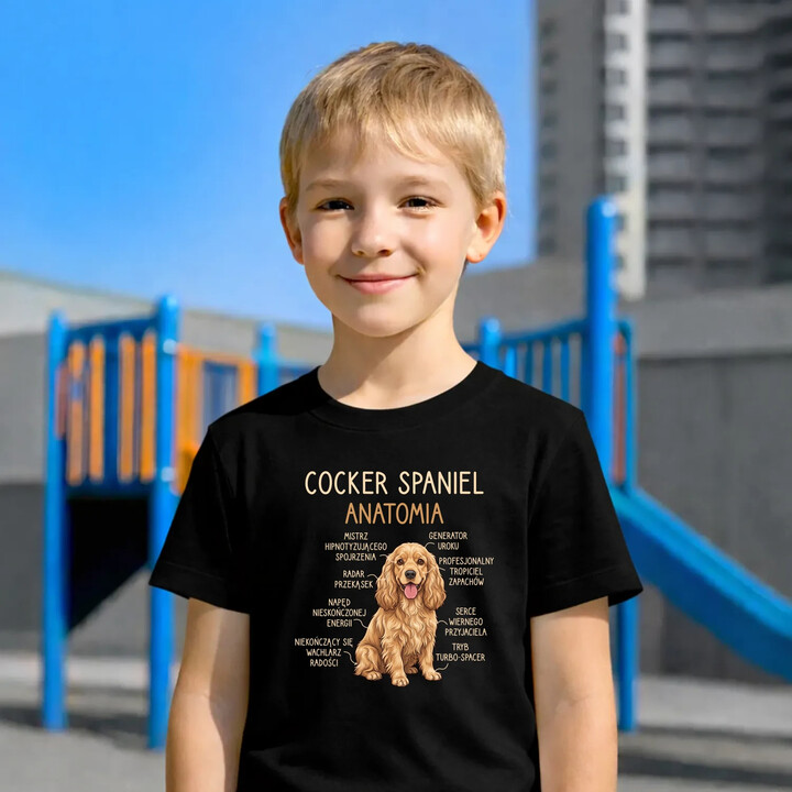 Cocker Spaniel anatomia - dziecięca koszulka na prezent