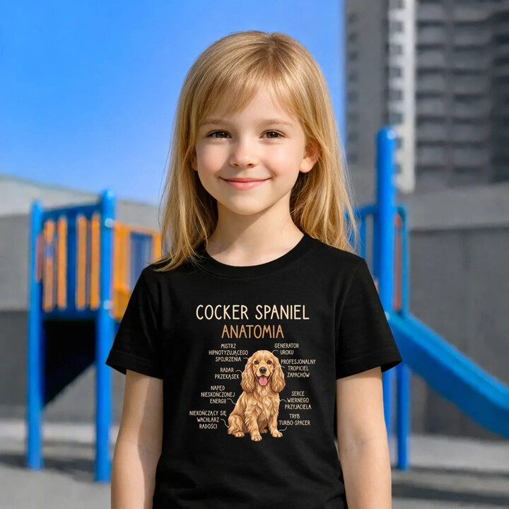 Cocker Spaniel anatomia - dziecięca koszulka na prezent