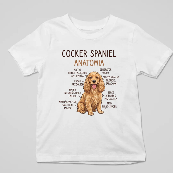 Cocker Spaniel anatomia - dziecięca koszulka na prezent