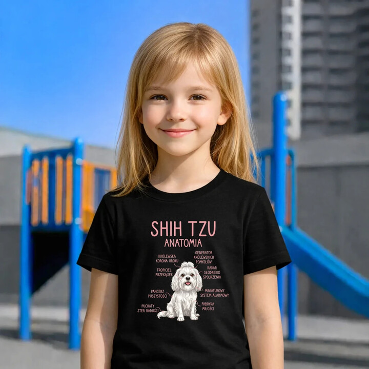 Shih Tzu  anatomia - dziecięca koszulka na prezent