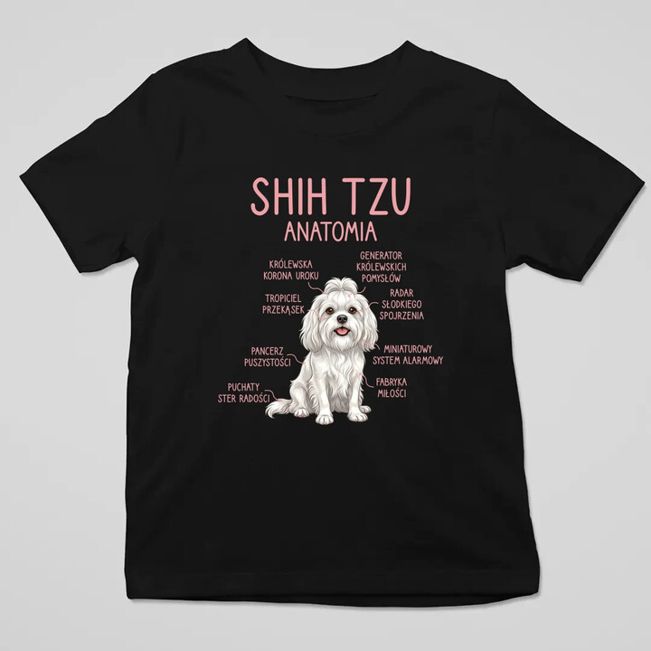 Shih Tzu  anatomia - dziecięca koszulka na prezent