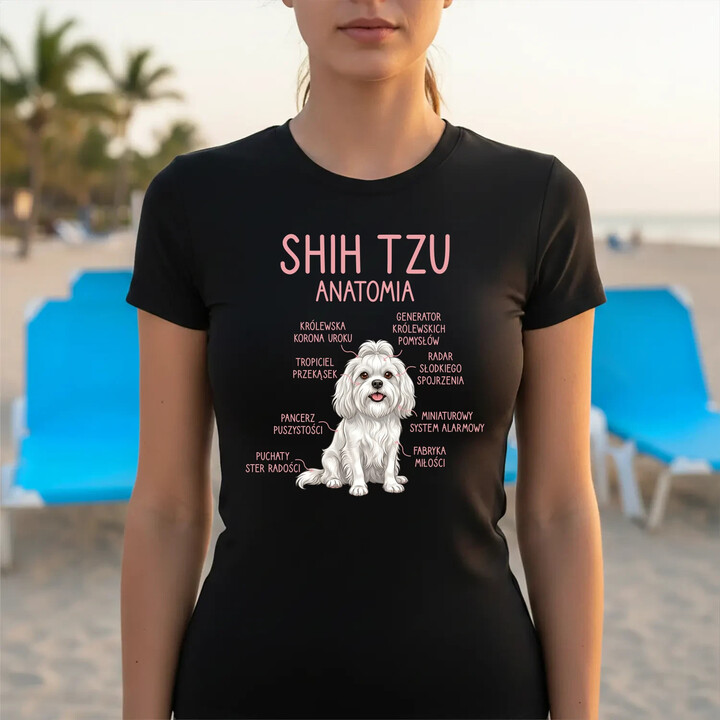 Shih Tzu  anatomia - damska koszulka na prezent
