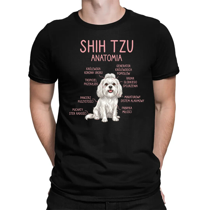 Shih Tzu  anatomia - męska koszulka na prezent