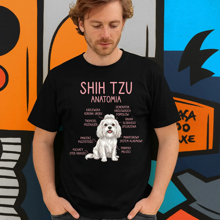 Shih Tzu  anatomia - męska koszulka na prezent