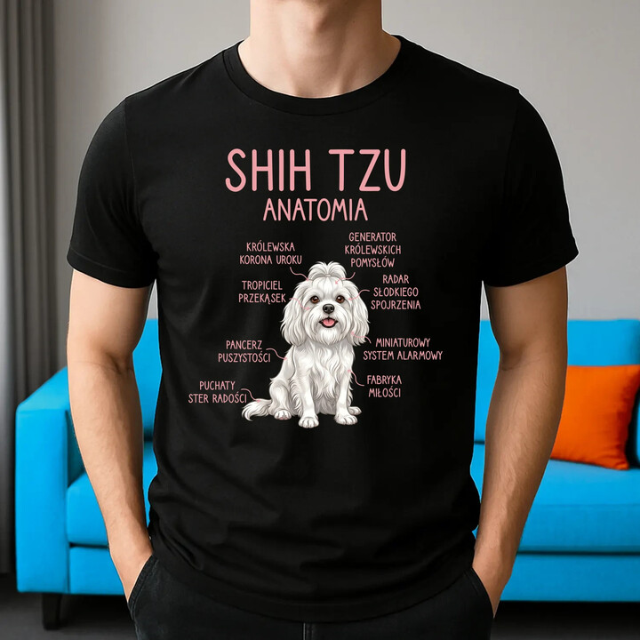 Shih Tzu  anatomia - męska koszulka na prezent