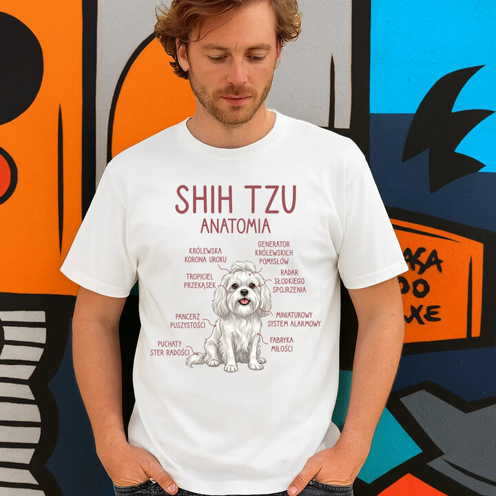 Shih Tzu  anatomia - męska koszulka na prezent