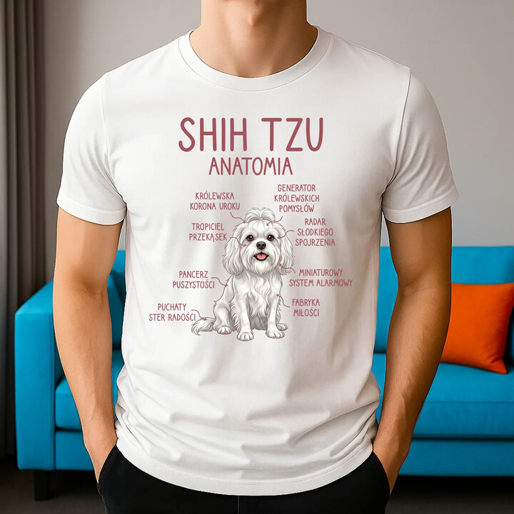 Shih Tzu  anatomia - męska koszulka na prezent