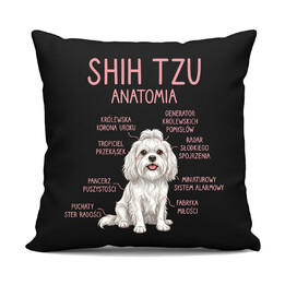 Shih Tzu  anatomia - czarna poduszka na prezent