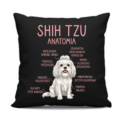 Shih Tzu  anatomia - czarna poduszka na prezent