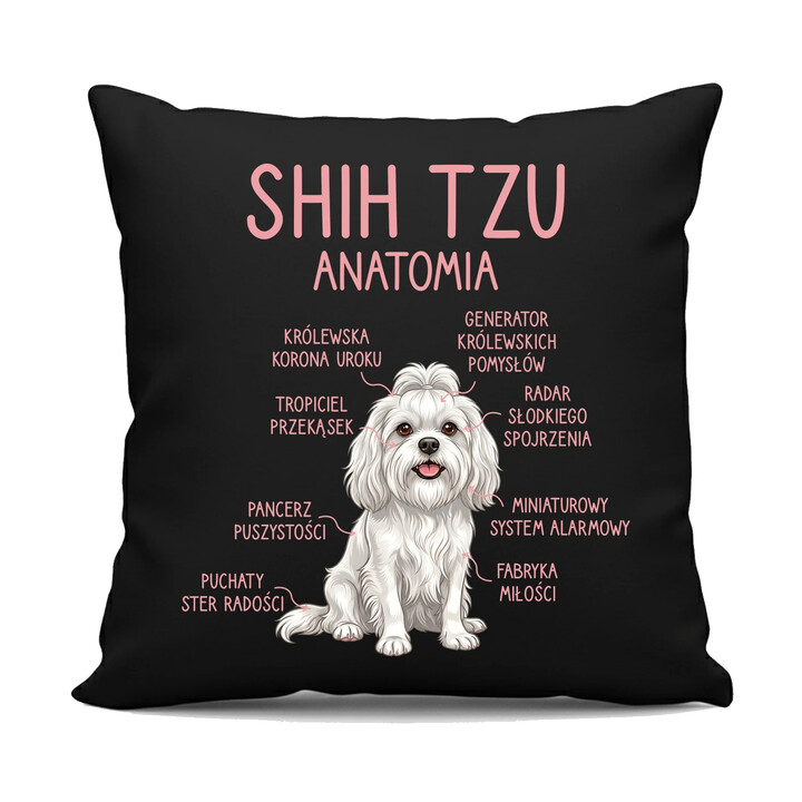Shih Tzu  anatomia - czarna poduszka na prezent