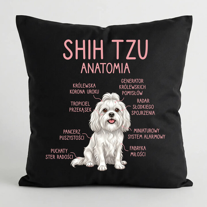 Shih Tzu  anatomia - czarna poduszka na prezent
