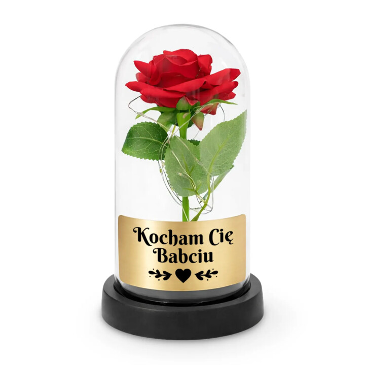 Kocham Cię Babciu - wieczna róża w szkle z grawerem