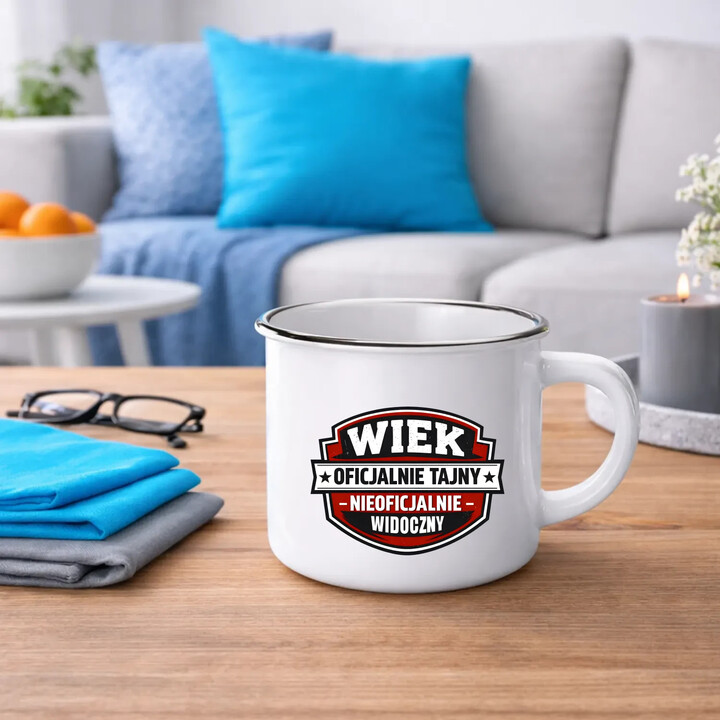 Wiek - oficjalnie tajny, nieoficjalnie widoczny - kubek emaliowany na prezent