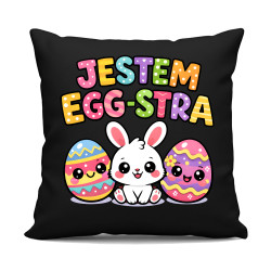Jestem egg-stra - czarna poduszka na prezent