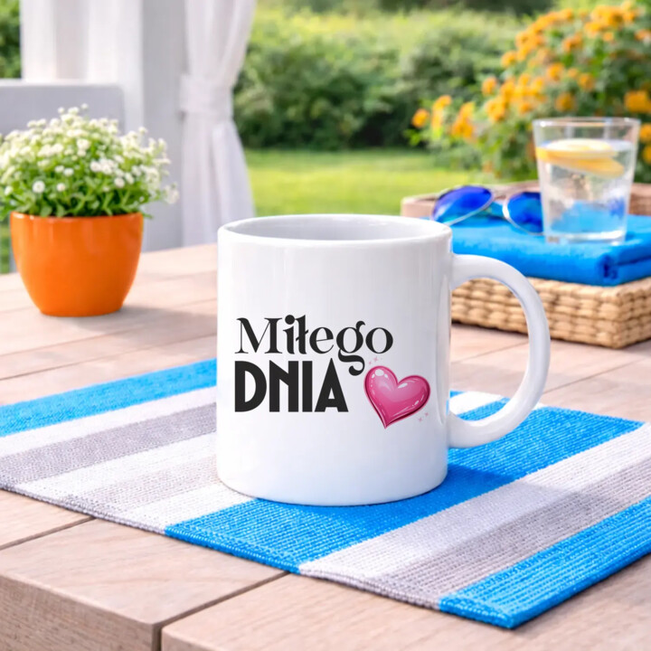 Miłego dnia - kubek na prezent z grawerowanym spodem