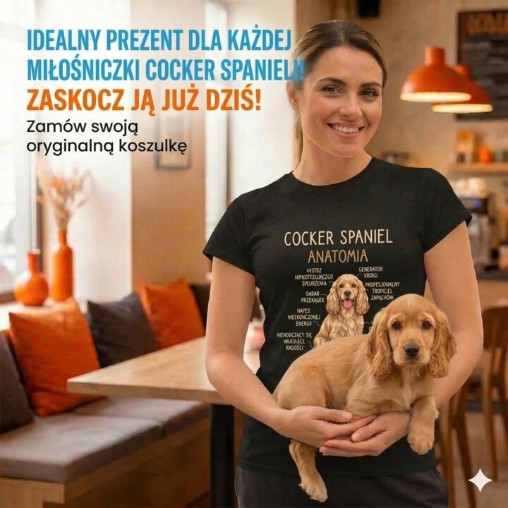 Cocker Spaniel anatomia - damska koszulka na prezent