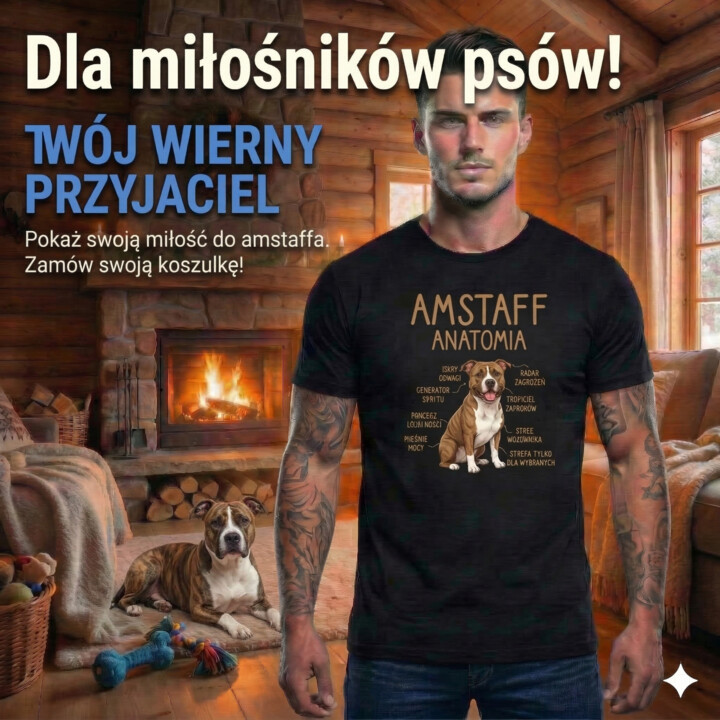 Amstaff anatomia - męska koszulka na prezent