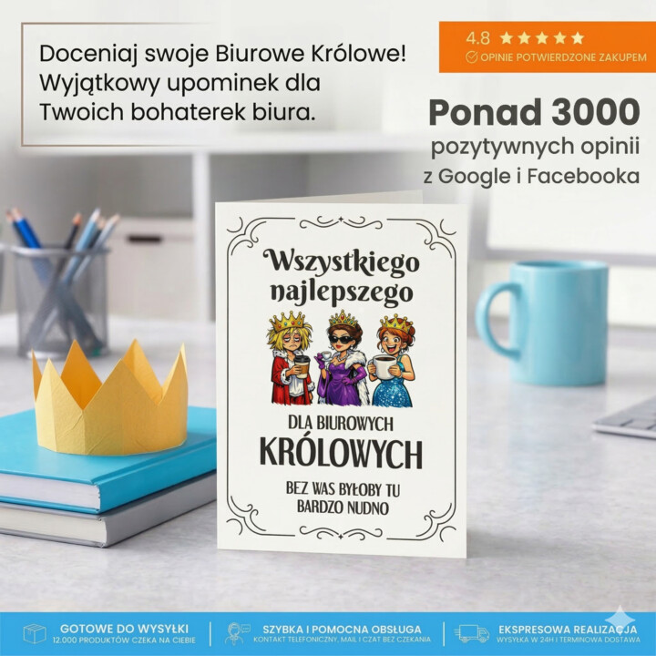 Wszystkiego najlepszego dla królowej biura - bez Ciebie byłoby tu bardzo nudno - kartka okolicznościowa na prezent