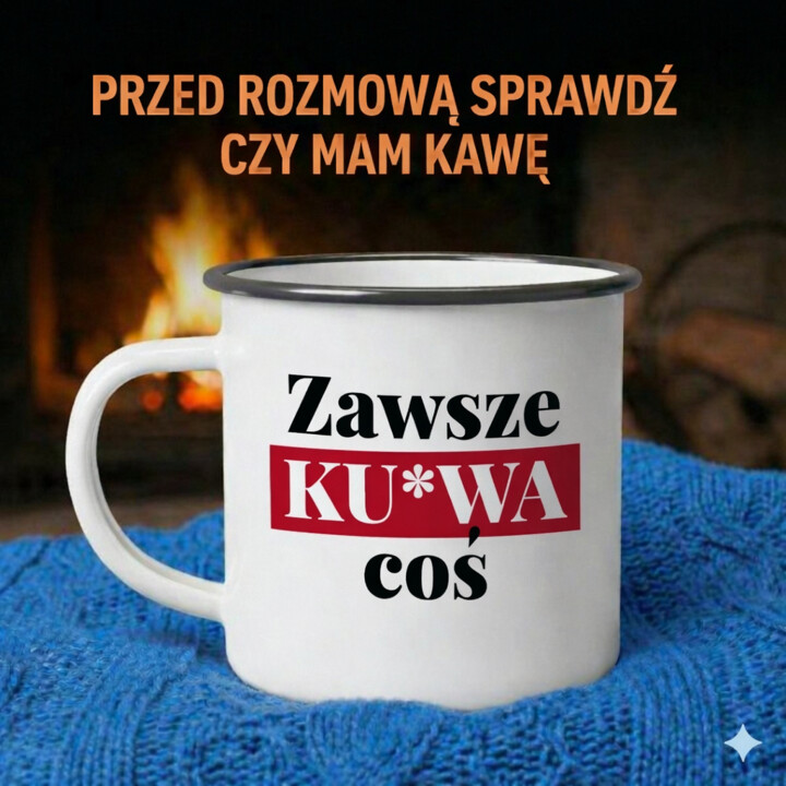 Zawsze ku*wa coś - kubek emaliowany na prezent
