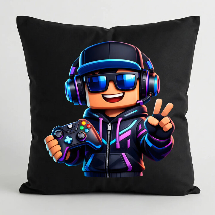 Gamer z padem - czarna poduszka na prezent