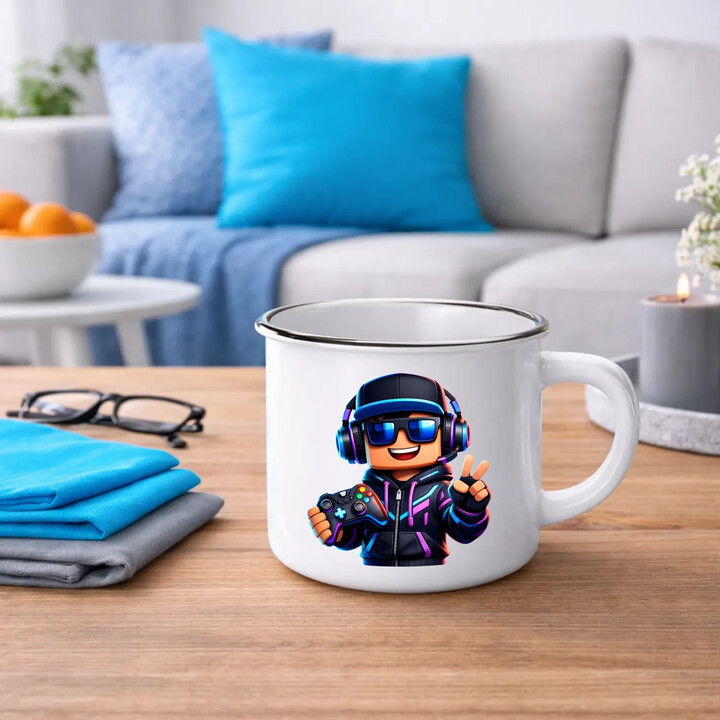 Gamer z padem - kubek emaliowany na prezent