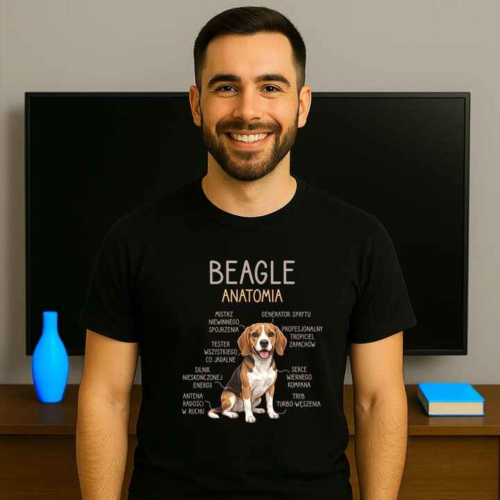 Beagle - anatomia - męska koszulka na prezent