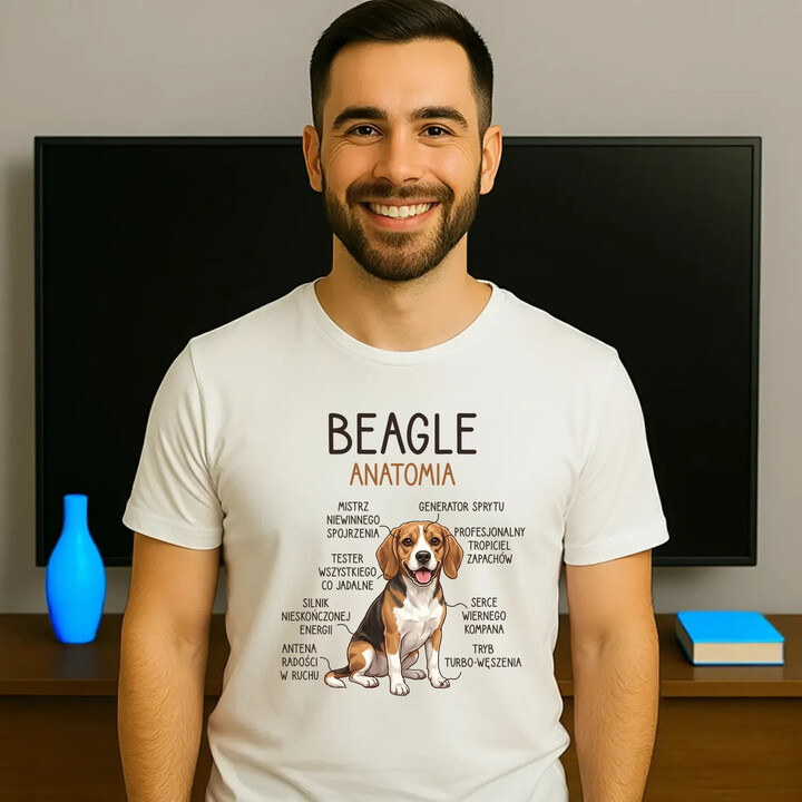 Beagle - anatomia - męska koszulka na prezent