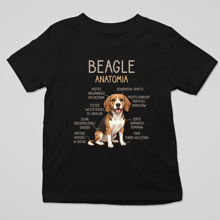 Beagle - anatomia - dziecięca koszulka na prezent