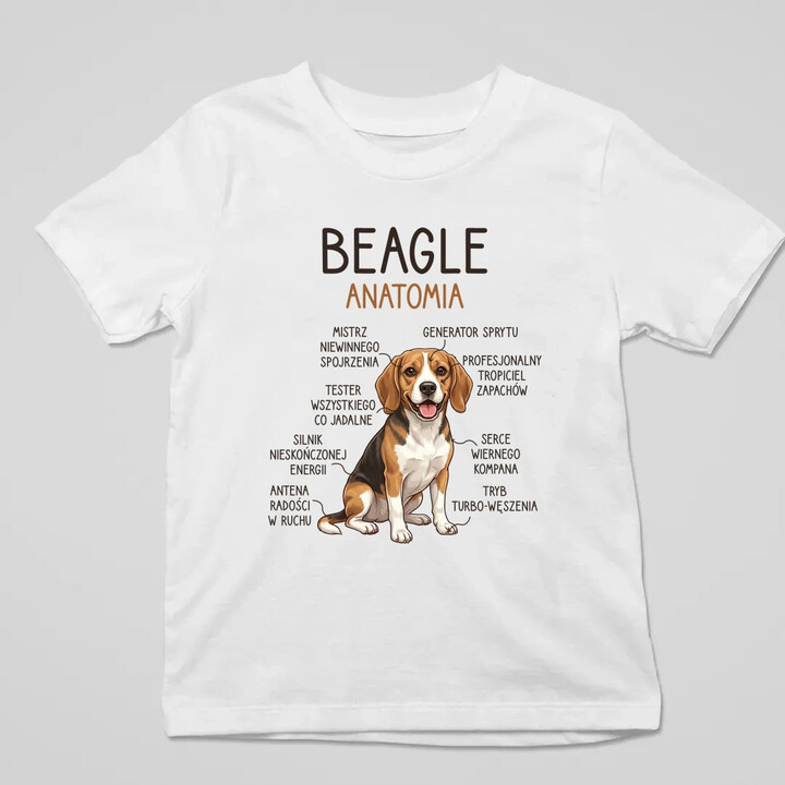 Beagle - anatomia - dziecięca koszulka na prezent