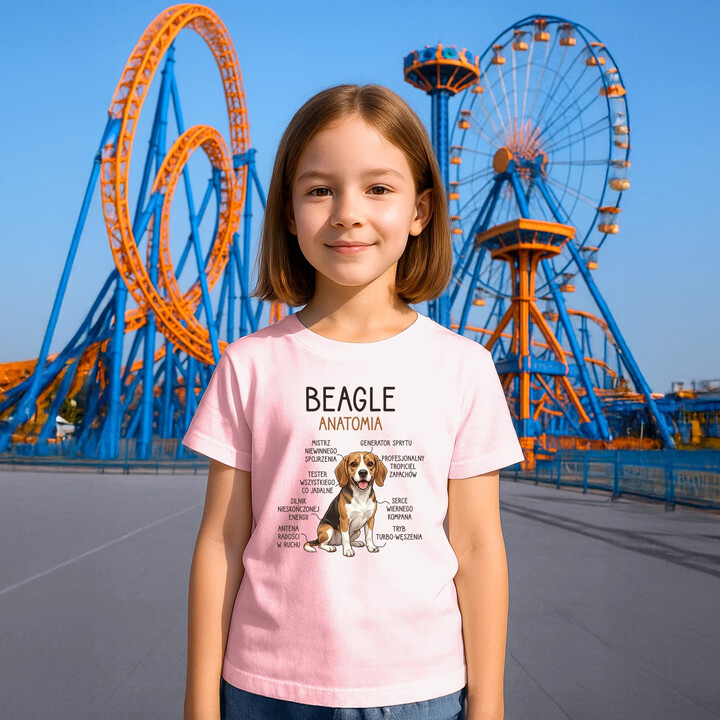 Beagle - anatomia - dziecięca koszulka na prezent