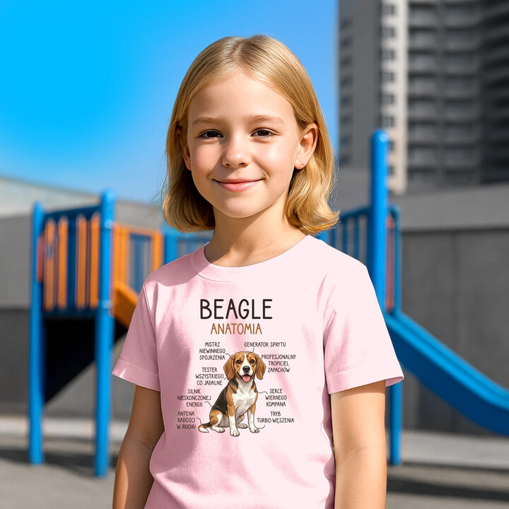 Beagle - anatomia - dziecięca koszulka na prezent