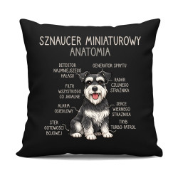 Sznaucer Miniaturowy - anatomia - czarna poduszka na prezent