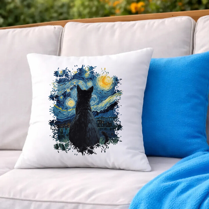 Kot inspirowany Van Goghiem - poduszka na prezent