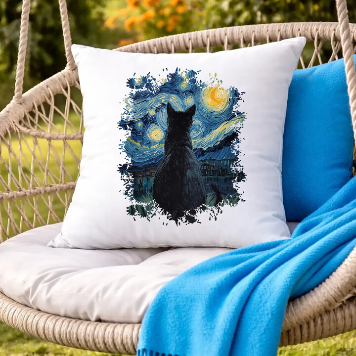 Kot inspirowany Van Goghiem - poduszka na prezent