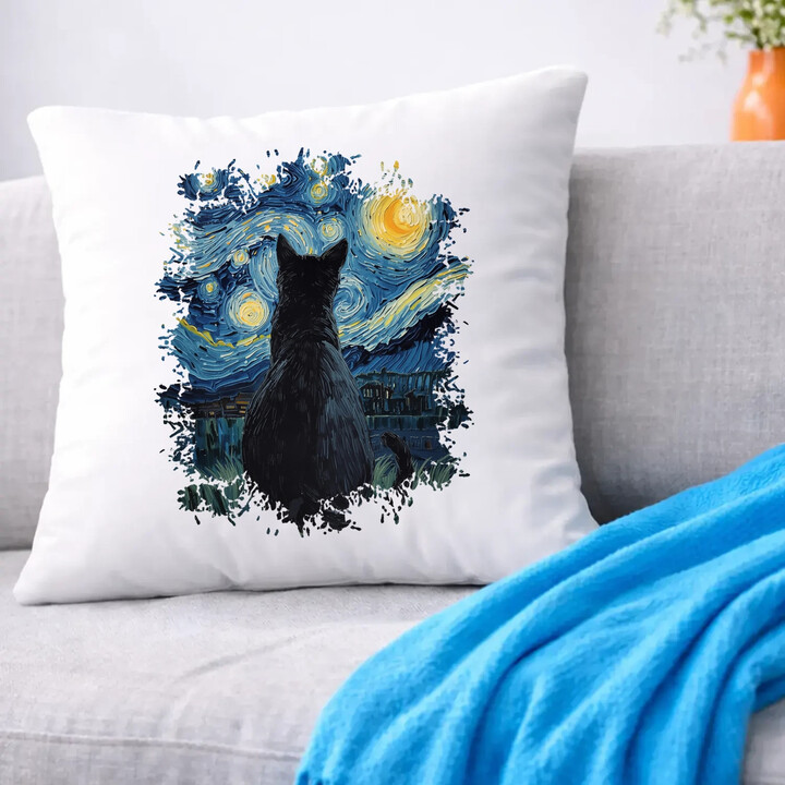 Kot inspirowany Van Goghiem - poduszka na prezent