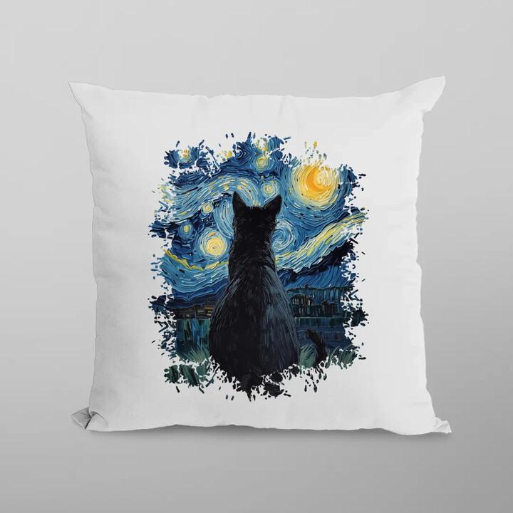Kot inspirowany Van Goghiem - poduszka na prezent