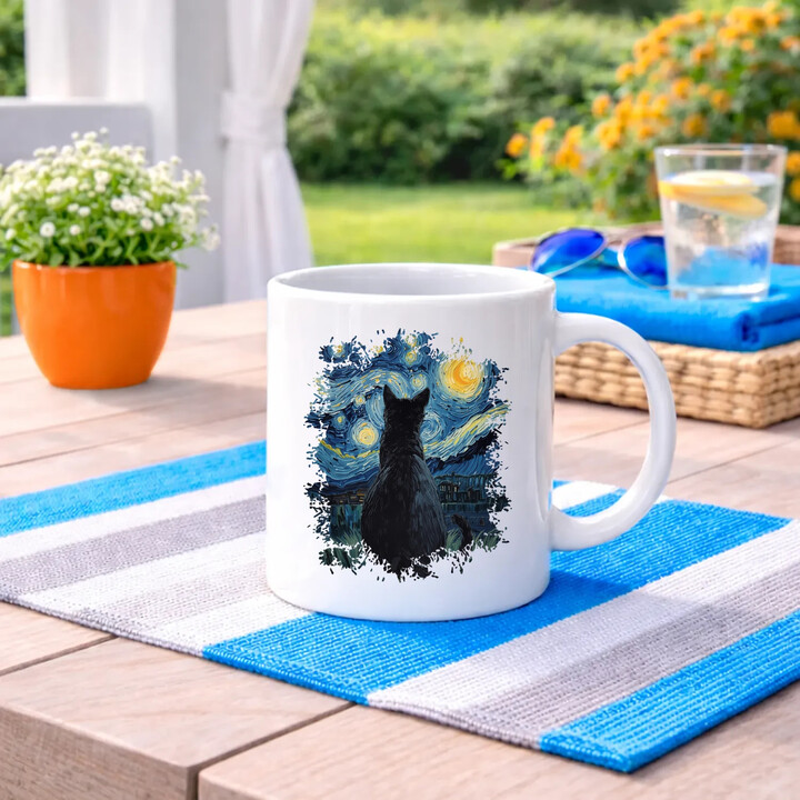 Kot inspirowany Van Goghiem - kubek na prezent