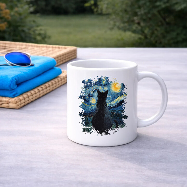 Kot inspirowany Van Goghiem - kubek na prezent