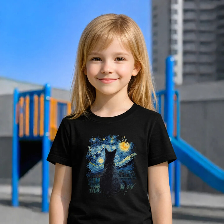 Kot inspirowany Van Goghiem - dziecięca koszulka na prezent