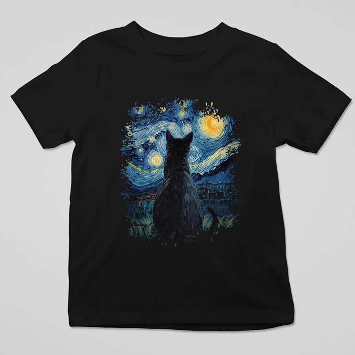 Kot inspirowany Van Goghiem - dziecięca koszulka na prezent
