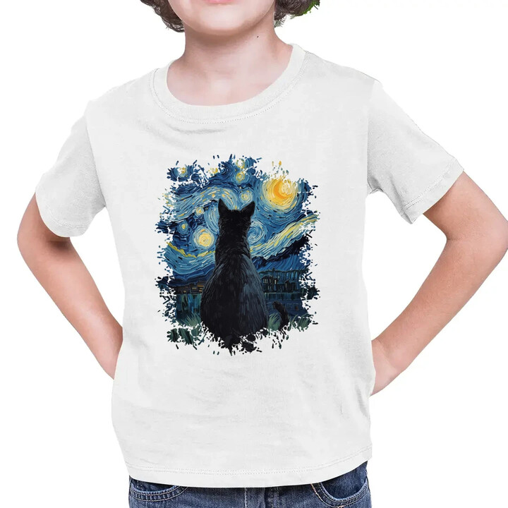 Kot inspirowany Van Goghiem - dziecięca koszulka na prezent