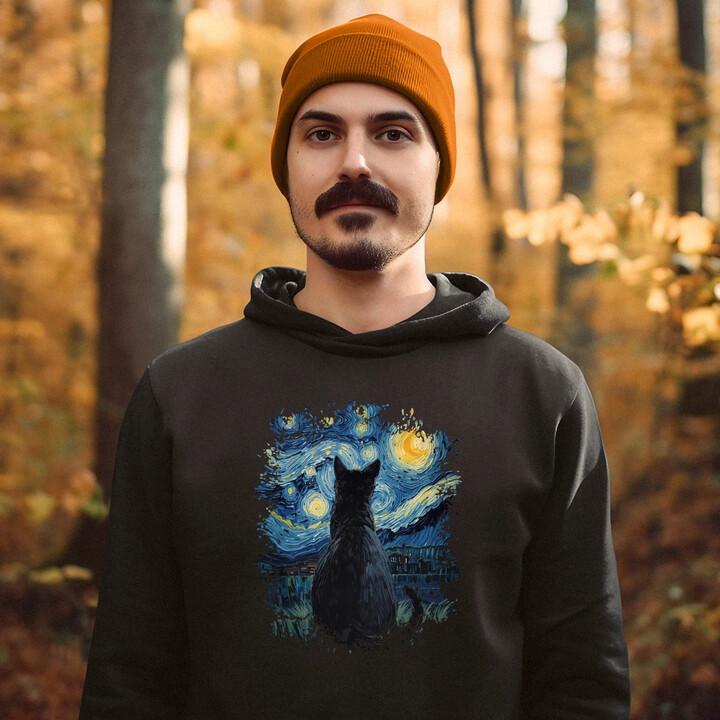 Kot inspirowany Van Goghiem - męska bluza na prezent