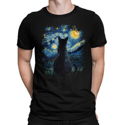 Kot inspirowany Van Goghiem - męska koszulka na prezent