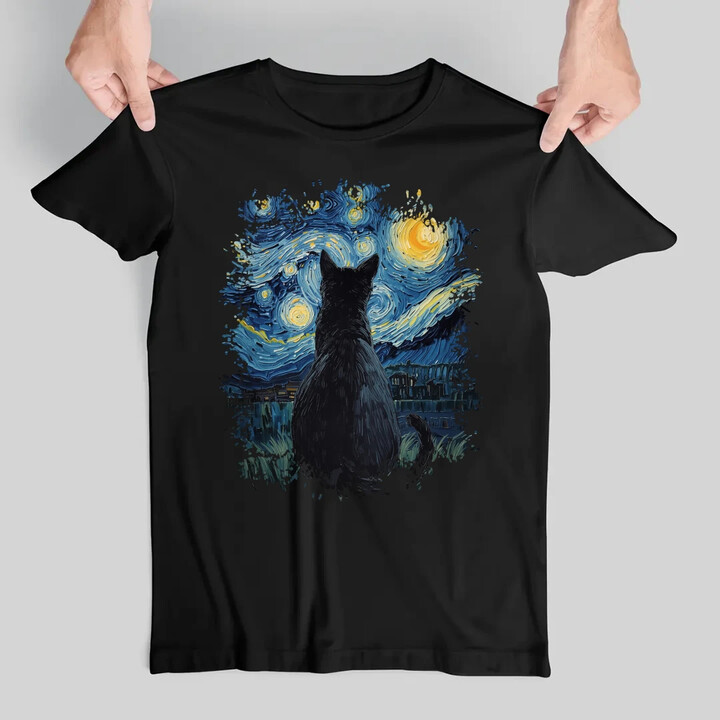 Kot inspirowany Van Goghiem - męska koszulka na prezent