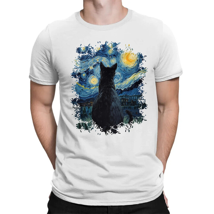Kot inspirowany Van Goghiem - męska koszulka na prezent