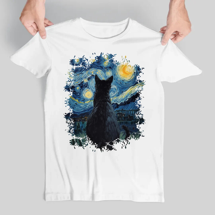 Kot inspirowany Van Goghiem - męska koszulka na prezent