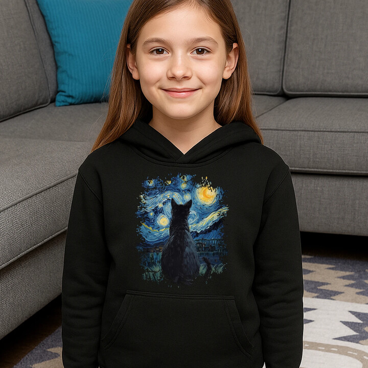 Kot inspirowany Van Goghiem - dziecięca bluza na prezent