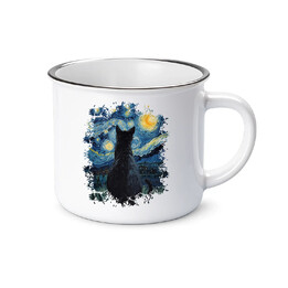 Kot inspirowany Van Goghiem - kubek emaliowany na prezent