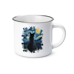 Kot inspirowany Van Goghiem - kubek emaliowany na prezent