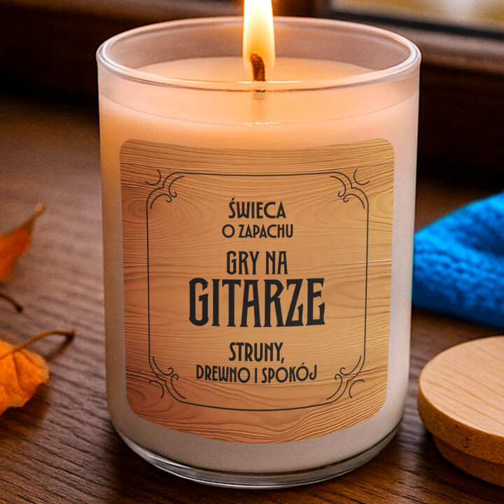 Świeca o zapachu gry na gitarze (struny, drewno i spokój) - świeczka zapachowa na prezent